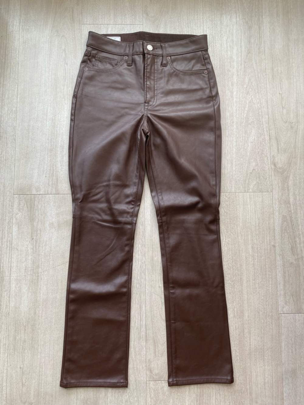GAP Vintage Slim High Rise Faux Leather Pants Size 26 Brown Vegan Straight Leg
